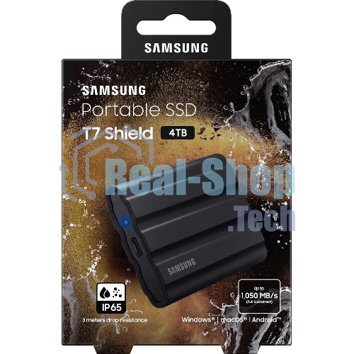 Внешний SSD Samsung T7 Shield, 4TB, USB 3.2 Gen 2 Type-C, R/W 1050/1000, черный