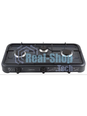 Плита настольная газовая Homestar HS-1203 чёрный, 8.9 кВт, газ, конфорки - 3, эмаль, поворотные переключатели