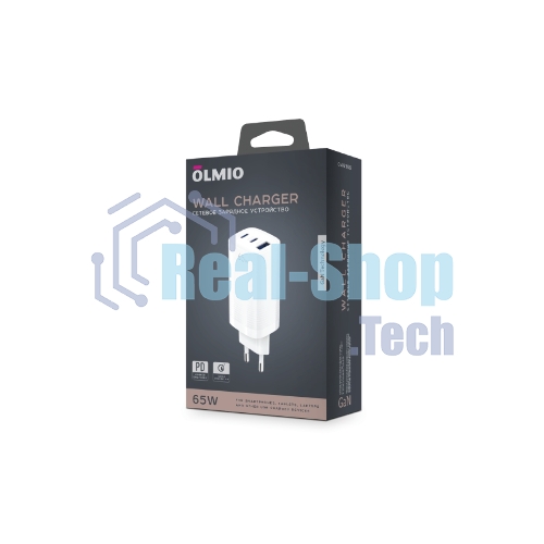 Сетевое зарядное устройство OLMIO 2Type-C/USB, 65W, 6A, QuickCharge3.0, PowerDelivery3.0, GAN