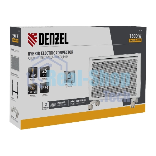 Конвектор электрический гибридный Denzel HybridX-1500 белый, 1500 Вт, 25 м2, термостат, дисплей