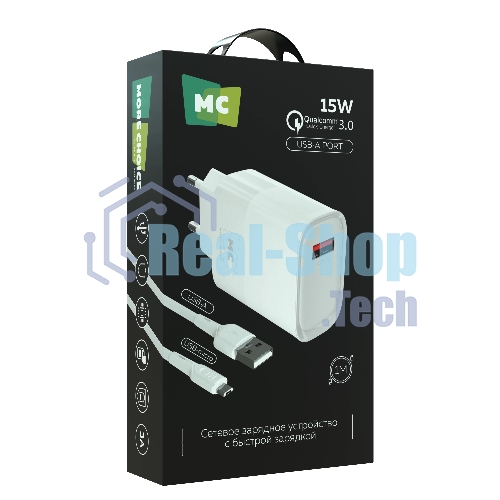 Сетевое зарядное устройство MORE CHOICE (4620202553423) NC09m 1USB 3.0A QC3.0 15W, белый