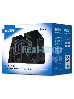 Акустическая система SVEN SPS-730 2.0 черные (2x25Вт, экокожа, USB/SD, пульт ДУ, Bluetooth)