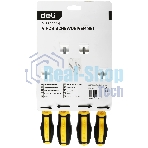 Набор отверток Deli DL630004N 4шт SL5x100 + SL6x150 + PH1x100 + PH2x150 сталь Cr-V, двухкомпонентная прорезиненная рукоять