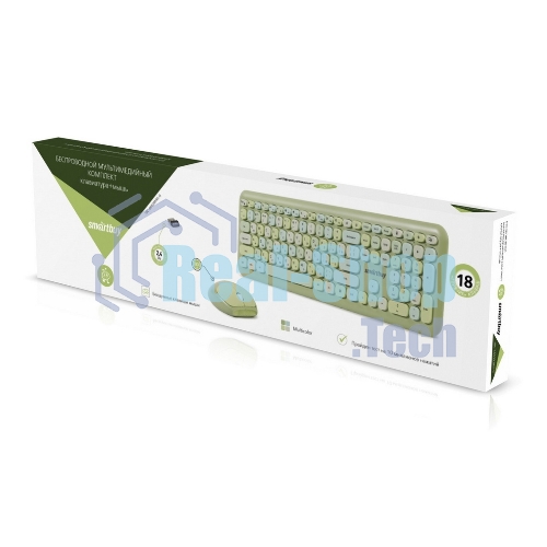 Комплект клавиатура+мышь Smartbuy 666395AG беспроводной, USB, 1000 DPI, зелёный