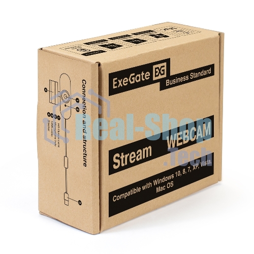 Веб-камера ExeGate Stream HD-4000 3840x2160, 30 кадр/с, USB Type-A, микрофон (2 шт, шумоподавление), шторка приватности, автоматическая фокусировка, универсальное крепление, штатив в комплекте