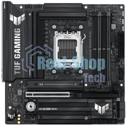 Материнская плата ASUS TUF Gaming B850M-Plus, AM5, AMD B850, 4xDDR5, 4xSATA, 3xM.2, 1xPCIe 5.0 x16, 1xPCIe 4.0 x4, 1xPCIe x1, 1xDP, 1xHDMI, 1x2.5Gb LAN, 4xUSB 2.0, 4xUSB 3.2 Gen 1, 3xUSB 3.2 Gen 2, 1xUSB-C, 3x3.5 мм, 7.1, mATX