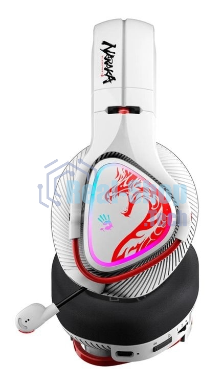Гарнитура Bloody MR720 Naraka белый, беспроводная + проводная, радиоканал/Bluetooth/mini jack 3.5 мм, до 44 ч, подсветка