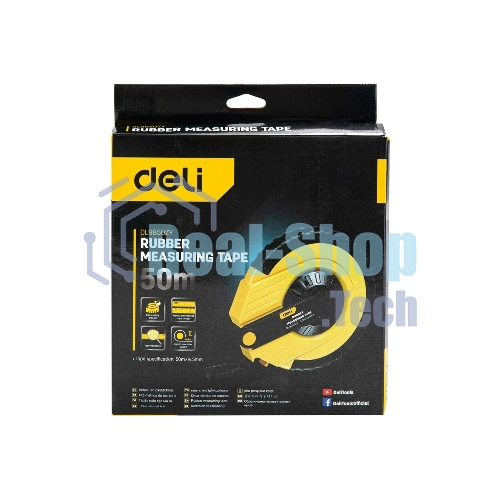 Мерная лента Deli DL9850ZY 50м x 14.5мм Ударопрочный корпус. Основной класс точности. Метрическое полотно из стекловолокна и ПВХ.