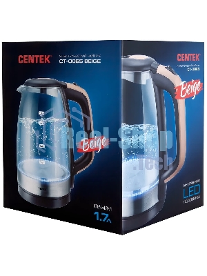 Электрочайник Centek CT-0065 бежевый, 1.7 л, 2200 Вт, скрытый нагревательный элемент