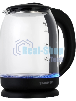 Электрочайник Starwind SKG1779 прозрачный/черный, 1.8 л, 1700 Вт, скрытый нагревательный элемент