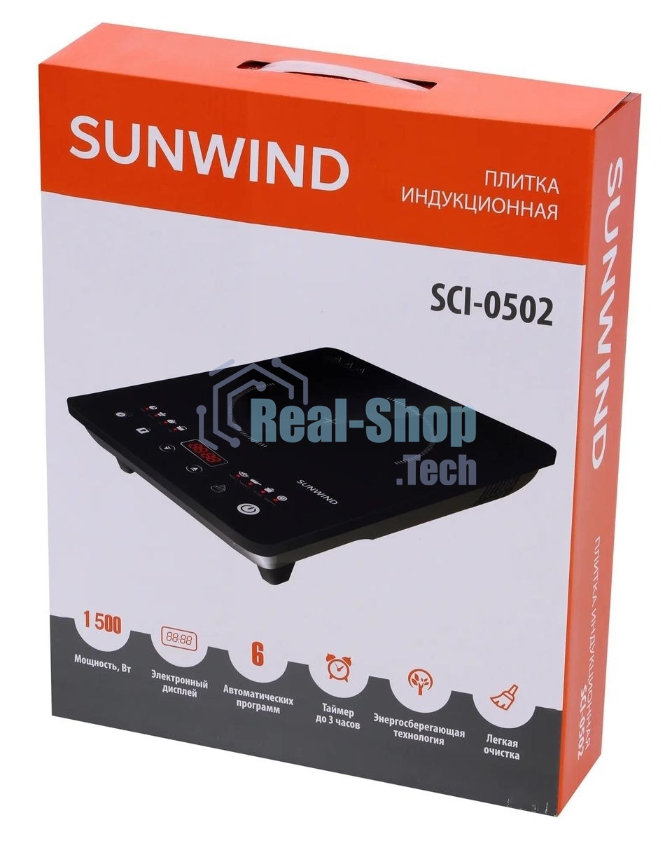 Плита настольная электрическая SunWind SCI-0502 чёрный, 1.4 кВт, индукция, конфорки - 1, стеклокерамика, сенсор