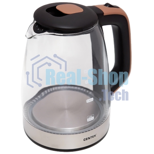 Чайник электрический Centek CT-0065 Beige стекло, 1.7 л 2200 Вт, LED-подсветка, мерная шкала, защита от вкл б/воды