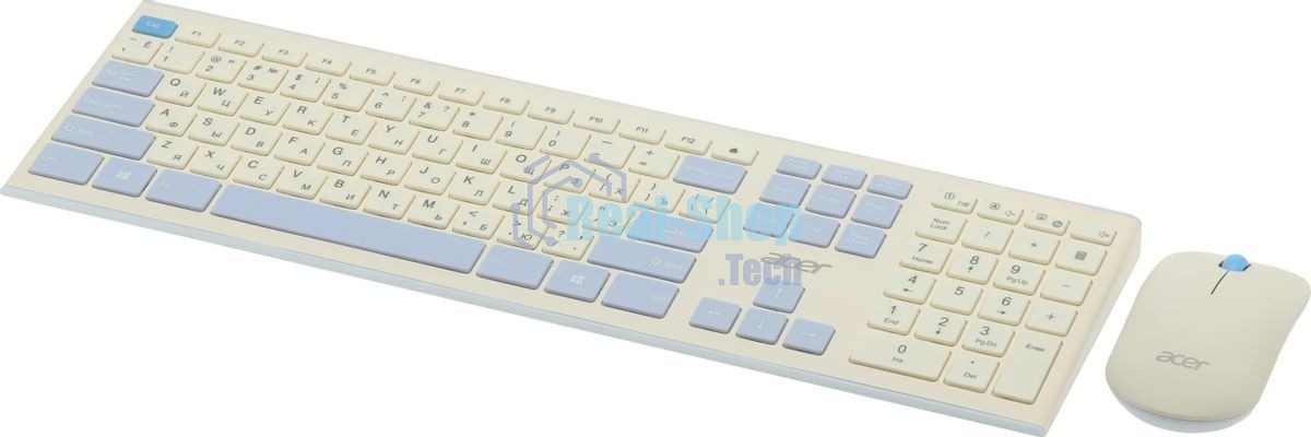 Комплект клавиатура + мышь Acer OCC205 беспроводной USB, 1200 dpi, белый/голубой