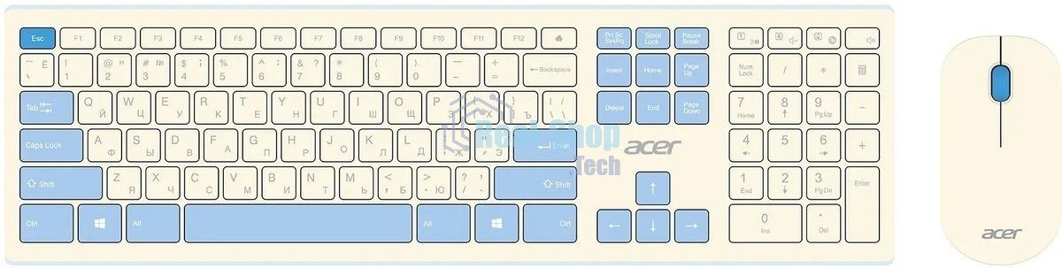 Комплект клавиатура + мышь Acer OCC205 беспроводной USB, 1200 dpi, белый/голубой