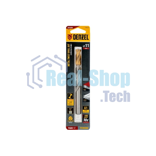 Сверло спиральное по металлу Denzel 11 x 142 мм, Р6М5, Golden Tip