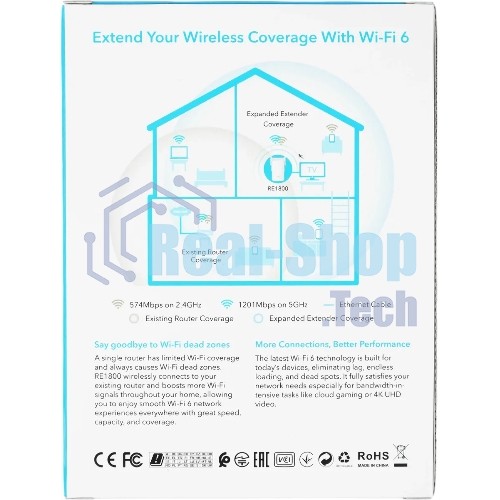 Повторитель беспроводного сигнала Cudy RE1800 AX1800 10/100/1000BASE-TX/Wi-Fi белый