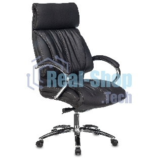Кресло руководителя Бюрократ T-9904NSL черный, кожа, с подголов. крестовина металл хром