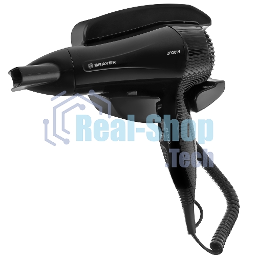 Фен настенный BRAYER BR3021BK, 2000, 2 скор, 2 реж нагрева, концентратор, холод, 1,8 м,