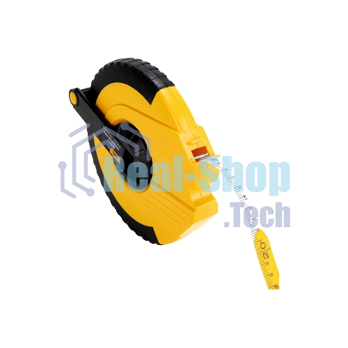 Мерная лента Deli DL9850ZY 50м x 14.5мм Ударопрочный корпус. Основной класс точности. Метрическое полотно из стекловолокна и ПВХ.