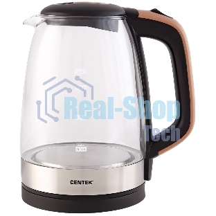 Чайник электрический Centek CT-0065 Beige стекло, 1.7 л 2200 Вт, LED-подсветка, мерная шкала, защита от вкл б/воды