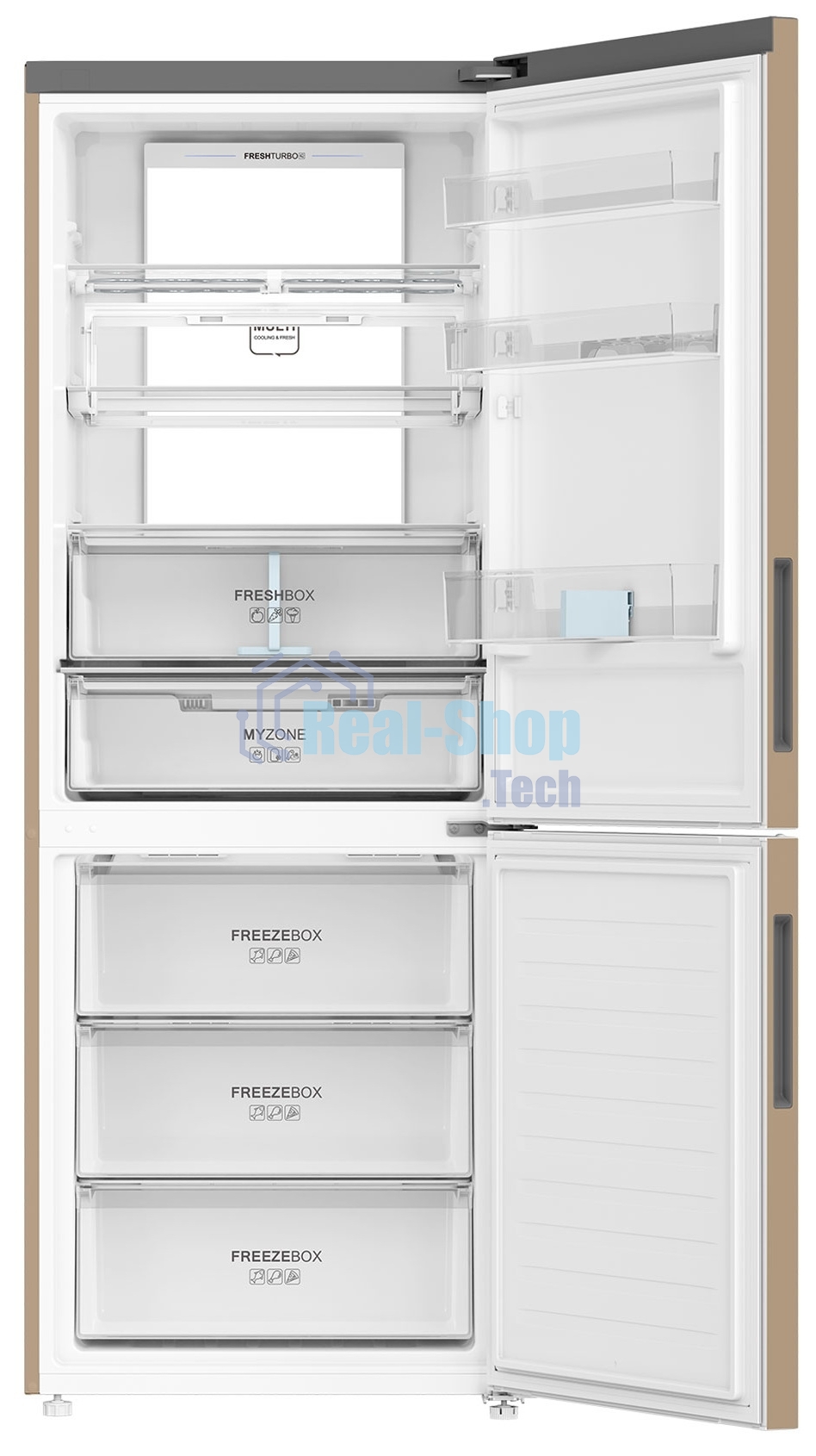 Холодильник Haier C4F744CGGU1 золотистый двухкамерный 303/136л морозилка снизу, No Frost