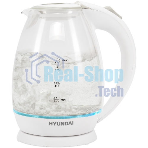 Чайник электрический Hyundai HYK-G2409 1.7 л, 2200 Вт, белый/серебристый (корпус: стекло)