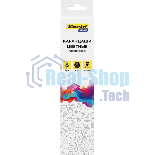 Карандаши цветные Silwerhof Color 2.6 мм, шестигранный профиль, пластик, ассорти, 6 цветов, коробка с европодвесом