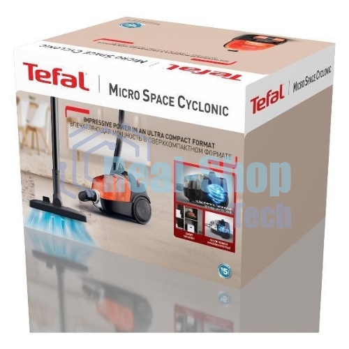 Пылесос Tefal MICRO SPACE CYCLONIC TW3235EA оранжевый/черный, 350/1600 Вт, уборка сухая, пылесборник контейнер 1 л