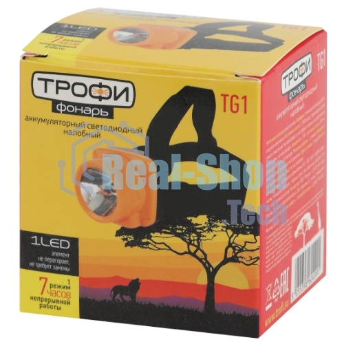 Фонарь налобный ЭРА светодиодный Трофи TG1 аккумуляторный, яркий, 4V0.5Ач, 1xLED, ЗУ 220V