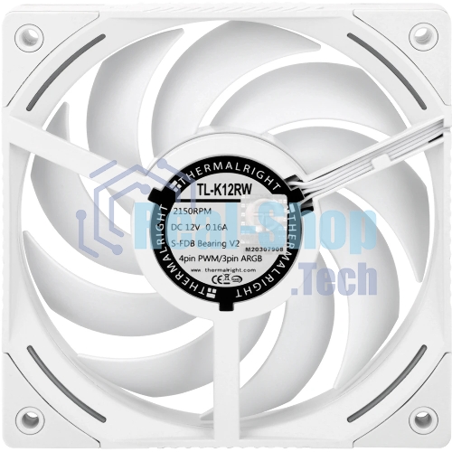 Кулер для корпуса Thermalright TL-K12RW Reverse (120x120x25mm, 4-pin PWM, ARGB, 69CFM, 27dBA, 2150RPM, White)