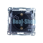 Механизм розетки 1-м СП AtlasDesign Aqua 16А IP44 с заземл. защ. шторки с прозрачной крышкой карбон SchE ATN441046