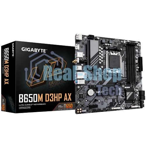 Материнская плата Gigabyte B650M D3HP AX (V1.2), AM5, AMD B650, 4xDDR5, 4xSATA, 2xM.2, 1xPCI-E 4.0 x16, 1xPCI-E 4.0 x1, 3xUSB-A 3.2 Gen 1, 1xUSB-C 3.2 Gen 2, 1x 2.5Gb LAN, 3x3.5 мм, 7.1, Micro-ATX