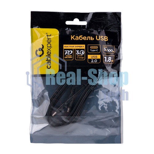 Кабель USB2.0 Cablexpert CC-USB2-CMCM-100-1.8M, Type-C/Type-C, 5A, 100Вт, PD/QC3.0, медь, 1.8м, черный, пакет