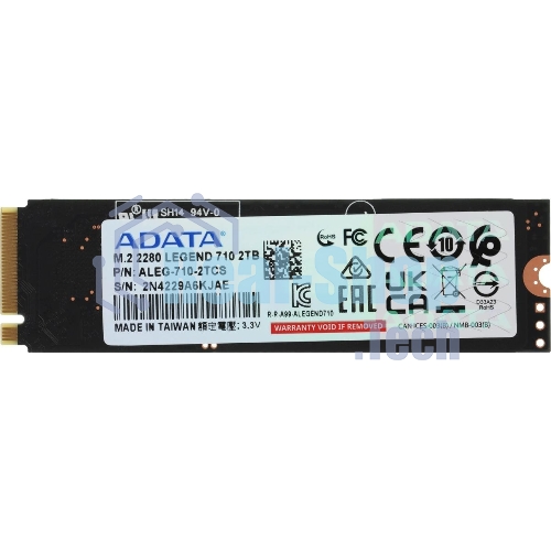 Накопитель SSD ADATA LEGEND 710, 2Tb, PCIe 3.0 x4, M.2 2280, NVMe, R/W 2400/1800, с радиатором