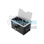 Прямоугольный металлический корпус Wize Pro WRTS-12BOX-S для модульной системы врезного лючка в стол с откидывающейся крышкой, до12 модулей-вставок, беспроводная зарядка 10Вт для моб.устройств на крышке, преустановленная рамка,серебр.