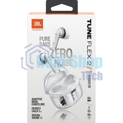 Наушники TWS JBL Tune Flex 2 призрачно-белый, вкладыши/внутриканальные (трансформер), Bluetooth, адаптивное шумоподавление
