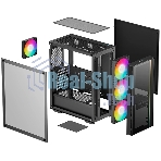 Компьютерный корпус Deepcool MATREXX 55 V4 без БП, боковое окно (закаленное стекло), 3xARGb LED 140мм вентилятора спереди, 1xARGb LED 120мм вентилятор сзади, черный, ATX