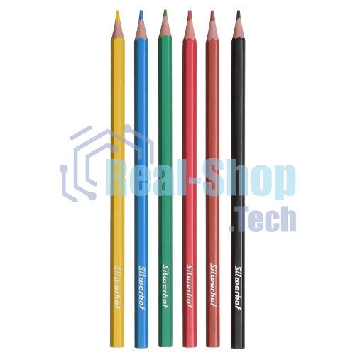 Карандаши цветные Silwerhof Color 2.6 мм, шестигранный профиль, пластик, ассорти, 6 цветов, коробка с европодвесом