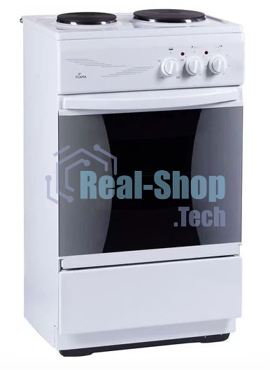 Плита электрическая Flama CE 3201 W белый, конфорок 2 шт, духовка 30 л, 50 см x 85 см x 36 см