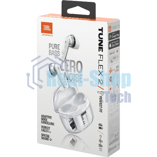 Наушники TWS JBL Tune Flex 2 призрачно-белый, вкладыши/внутриканальные (трансформер), Bluetooth, адаптивное шумоподавление