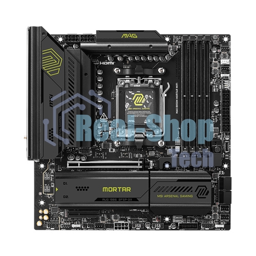 Материнская плата MSI MAG B850M MORTAR WIFI, AM5, AMD B850, 4xDDR5, 4xSATA, 3xM.2, 1xPCIe 5.0 x16, 1xPCIe 4.0 x4, 1xHDMI, 1x5Gb LAN, Wi-Fi 7, Bluetooth 5.4, 1xUSB-C 40Gbps, 1xUSB-C 20Gbps, 5xUSB-A 10Gbps, 2xUSB-A 5Gbps, 4xUSB-A 2.0, 1xS/PDIF, 2x3.5 мм, 7.1, mATX