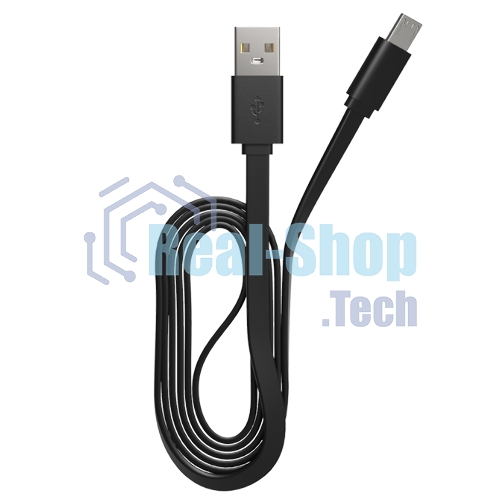 Кабель Maxvi MC-01F black USB-A - microUSB, 2A Плоский кабель, ток макс. нагрузки 2А, макс. напряжение 5V; стандарт USB 2.0; длина 1м, материал PVC, черный