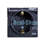 Механизм розетки 1-м СП AtlasDesign Aqua 16А IP44 с заземл. защ. шторки с прозрачной крышкой карбон SchE ATN441046