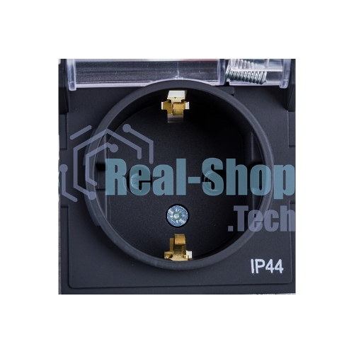 Механизм розетки 1-м СП AtlasDesign Aqua 16А IP44 с заземл. защ. шторки с прозрачной крышкой карбон SchE ATN441046
