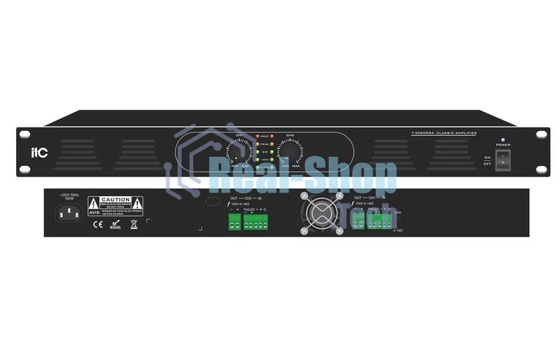 Усилитель T-2120DSA ITC, Two Channel Class-D Amp, 2х120W, 100V/4Ohm,1U height, with volume control in front panel,without 24VDC