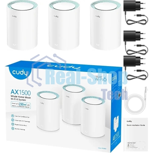 Бесшовный Mesh роутер Cudy M1500 (M1500(3-PACK)) AX1500 10/100/1000BASE-TX (упак.:3шт)