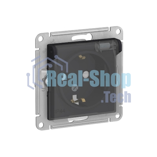 Механизм розетки 1-м СП AtlasDesign Aqua 16А IP44 с заземл. защ. шторки с прозрачной крышкой карбон SchE ATN441046