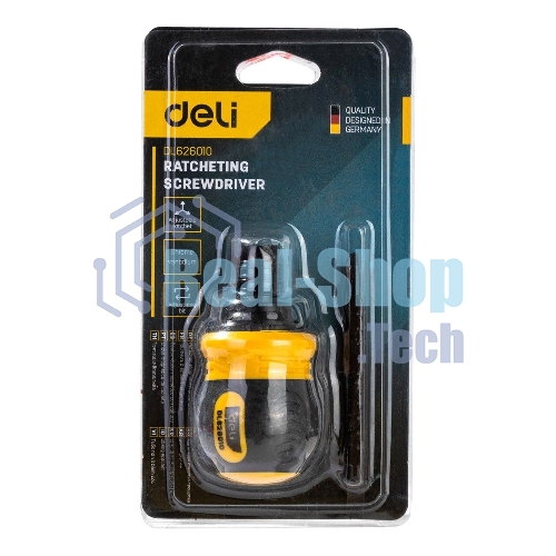 Двухсторонняя отвертка с трещеткой Deli DL626010 PH2+SL6x85мм 6/PH2x85мм. Материал биты: Cr-V. Общая длина: 95-140 мм. Диаметр хвостовика: 6,3 мм.