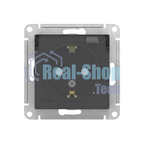 Механизм розетки 1-м СП AtlasDesign Aqua 16А IP44 с заземл. защ. шторки с прозрачной крышкой карбон SchE ATN441046