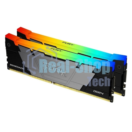 Оперативная память Kingston Fury Renegade, DDR4, 32GB (2x16GB), 3200MHz, CL16, DIMM, с радиатором, RGB, серебристый/черный
